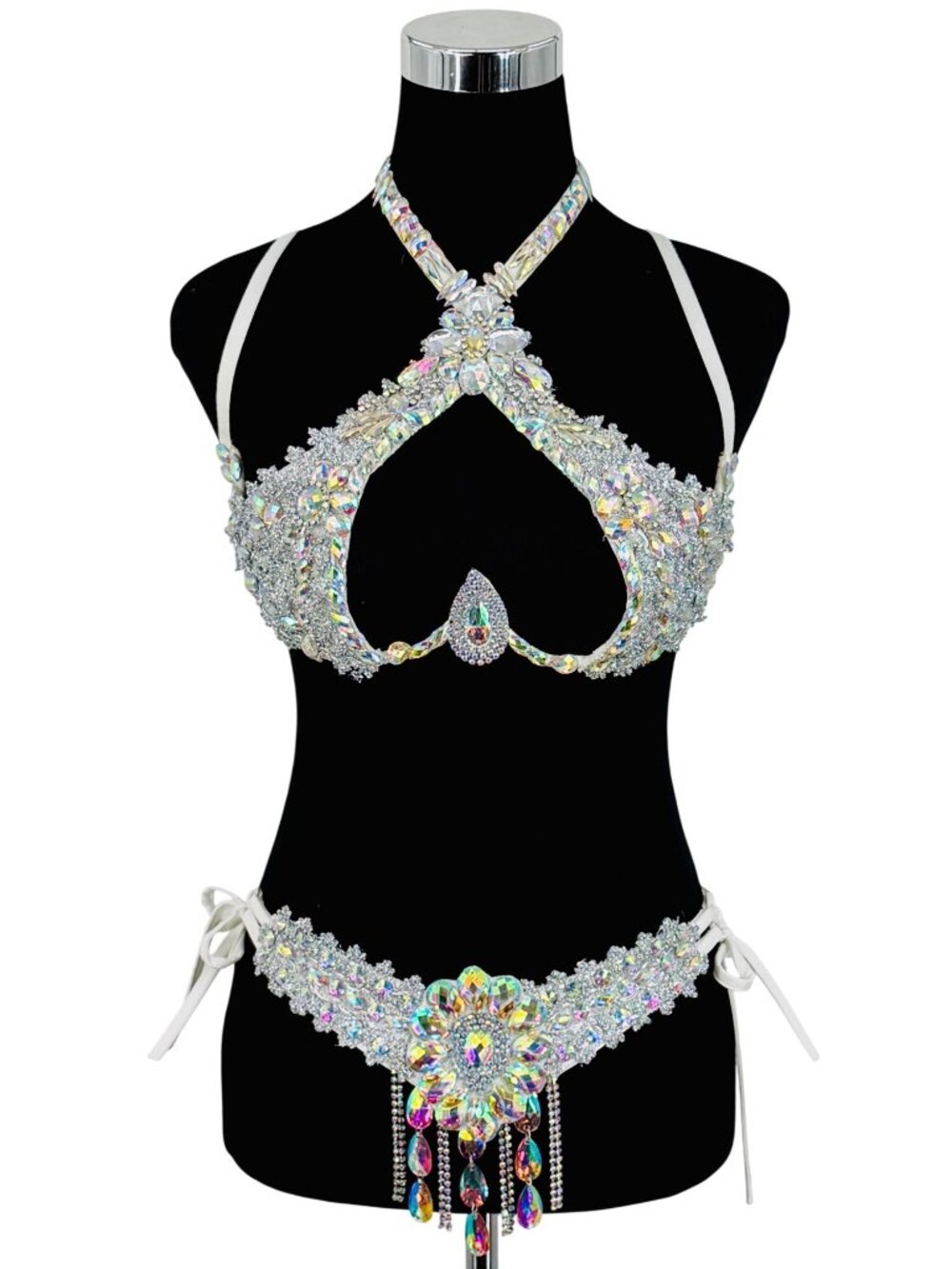 Silver Crystal Rhinestone Bra & Belt Set | Samba Coachella Rave Festival Dancer - Picture 13 of 13